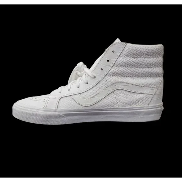 Vans Sk8-Hi Top Reissue Croc Embossed White Leather Sneakers Sz 8.5M / 10W - Picture 2 of 11